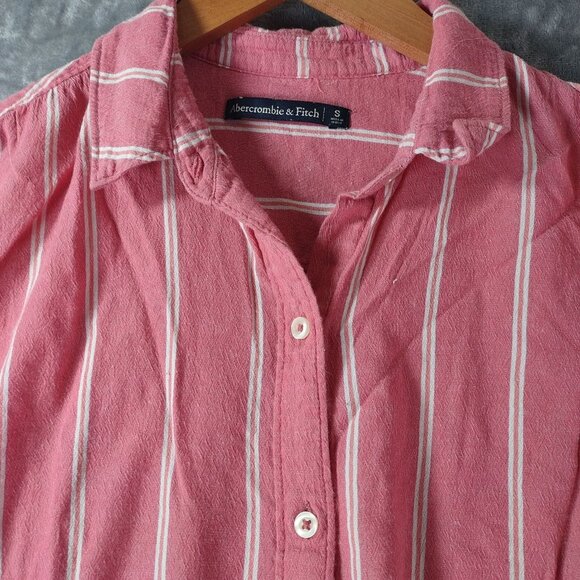 Abercrombie Fitch Womens Button Up Shirt S Pink‎ Striped Tie Front Casual Summer - Picture 5 of 11